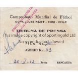 1962 WORLD CUP CHILE Press Box ticket for Argentina v Bulgaria 30/5/1962 at the El Teniente