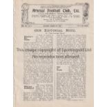ARSENAL Programme for the home League match v. Sheffield United 13/3/1920, ex-binder. Generally