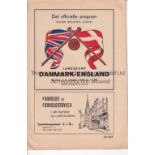 DENMARK V ENGLAND 1955 Programme for the International in Copenhagen 2/10/1955, staples removed.