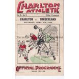 CHARLTON ATHLETIC V SUNDERLAND Programme for the 1st Division match at Charlton 9/4/38. light