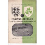 ENGLAND V IRELAND 1949 AT MANCHESTER CITY Programme for the match on 16/11/1949, scores entered.