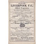 LIVERPOOL V MANCHESTER CITY 1945 Single sheet programme 27/10/1945, very slightly creased, team
