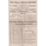 VILLA Four page programme Aston Villa Reserves v Everton Reserves 22/9/1945. Some folds. No writing.