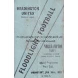 HEADINGTON / NORTHAMPTON Four page card programme for the floodlight friendly match v Northampton