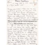FRAN COTTON / SALE RUGBY & ENGLAND Three handwritten pages for the Lancashire CCC cricketer David