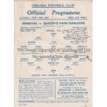 ARSENAL V QPR 1943 WAR CUP SEMI-FINAL / CHELSEA Single sheet programme for the FL South War Cup S-
