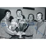 AUTOGRAPHED RANGERS 1972 Photo 12" x 8" of Smith, Stein and Mathieson posing with the European Cup