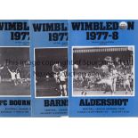 WIMBLEDON 1977/8 Complete set of 32 home programmes for the first in the League, 23 League, 1 League