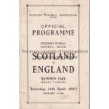 SCOTLAND V ENGLAND 1923 Programme for the match at Hampden Park 14/4/1923. Very slight ageing