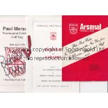 ARSENAL An official Christmas card from 1966 signed inside by Jack Kelsey, menus for Arsenal FC