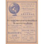 ARSENAL Programme for the away FA Cup tie v Chesterfield 16/1/1937, scores entered. Generally good