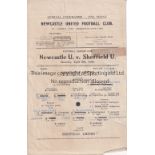 NEWCASTLE UNITED V SHEFFIELD UNITED 1944 Single sheet programme for the FL Cup tie at Newcastle 8/