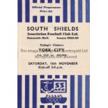 SOUTH SHIELDS V YORK CITY 1968 Programme for the FA Cup tie at South Shields 16/11/1968. Good