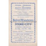 BOLTON WANDERERS V STOKE CITY 1945 Programme for the FL North match at Bolton 15/12/1945, very