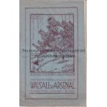 WALSALL V ARSENAL 1933 Programme for infamous FA Cup tie at Walsall 14/1/1933, very slight