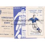 LOWESTOFT TOWN FC Ten home programmes including v. Norwich City 12/5/1975 creased and scores