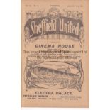SHEFFIELD UNITED V ARSENAL 1921 Programme for the League match at Sheffield 3/9/1921, ex-binder.