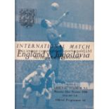 ENGLAND V JUGOSLAVIA 1950 AT ARSENAL Programme for the International 22/11/1950, team changes and