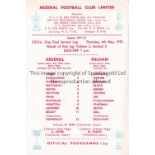 ARSENAL V FULHAM 1972 Single card programme for the SECL Cup Final 2nd Leg at Arsenal 4/5/1972.