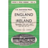ENGLAND V IRELAND 1953 AT EVERTON Programme for the match on 11/11/1953. Horizontal fold. Fair
