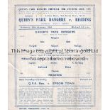 QPR V READING 1945 Single sheet programme for the FL South match at Rangers 13/1/1945 folded. Fair