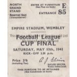 1941 FL CUP FINAL / ARSENAL V PRESTON Ticket for the match at Wembley 10/5/1941, slightly creased.