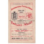 WALES V ENGLAND 1936 Programme for the match at Ninian Park 17/10/1936. Good