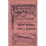 SHEFFIELD UNITED RESERVES V OLDHAM ATHLETIC RESERVES 1926 Programme for the Central League match