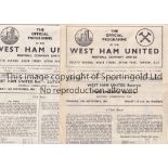 WEST HAM Two West Ham United 4 Page home Reserves programmes from the 1954/55 season v Portsmouth (