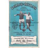 ENGLAND V SCOTLAND 1930 Programme for the International at Wembley 5/4/1930, very slightly