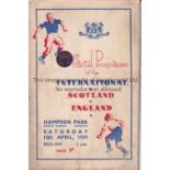 SCOTLAND V ENGLAND 1939 / BOBBY BAXTER AUTOGRAPH Programme for the match in Glasgow 15/4/1939,