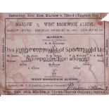 MARLOW V WEST BROMWICH ALBION 1897 Single card programme for the match at Marlow 7/11/1897. Minor