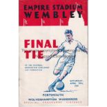 1939 FA CUP FINAL / PORTSMOUTH V WOLVES Programme has been professionally cleaned with minor