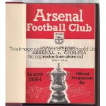 ARSENAL A hardback bound volume of home first team programmes for season 1950/1, crimson colour