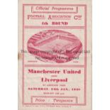 MANCHESTER UNITED V LIVERPOOL 1948 FA CUP / EVERTON Programme for the FA Cup tie on 24/1/1948