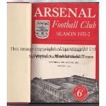 ARSENAL A hardback bound volume of home first team programmes for season 1951/2, crimson colour