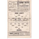 DERBY COUNTY V ARSENAL 1934 Programme for the League match at Derby 22/12/1934, slightly creased and