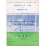 WORCESTER CITY V LIVERPOOL 1959 Programme for one of the greatest FA Cup shocks for the tie played