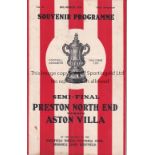1938 FA CUP SEMI-FINAL / PRESTON V ASTON VILLA Programme for the match at Sheffield United FC,
