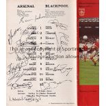 ARSENAL AUTOGRAPHS 1976 Programme for the home League Cup tie v. Blackpool 5/10/1976 signed on the