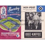 BURNLEY V HAMBURG SV 1961 Programmes for both legs of the European Cup ties. At Burnley, very