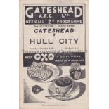 GATESHEAD AFC V HULL CITY 1947 Programme for the League match at Gateshead 18/10/1947, slight
