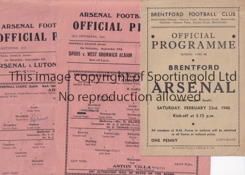 ARSENAL Two Arsenal single sheet homes v Coventry City 1/9/1945 (team changes) and Aston Villa 22/