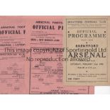 ARSENAL Two Arsenal single sheet homes v Coventry City 1/9/1945 (team changes) and Aston Villa 22/