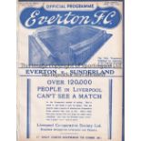 EVERTON v SUNDERLAND Programme for the 1st Division match v Sunderland 15/4/38. Ex-binder. Generally