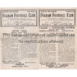 FULHAM Two home programmes for FL South matches in season 1945/6 v. Aston Villa and Tottenham