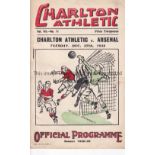 CHARLTON V ARSENAL 1938 Programme for the League match at Charlton 27/12/1938. Generally good