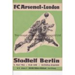 ARSENAL Programme for the away Friendly v. Stadtelf Berlin 4/5/1962. Good