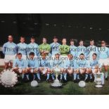 AUTOGRAPHED MANCHESTER CITY Photo 16" x 12" of players posing with the Charity Shield, the League