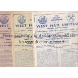 WEST HAM Eight West Ham United 4 Page home Reserves programmes from the 1951/52 season v Luton Town,